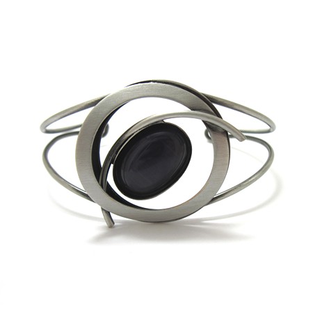 Dark Purple Oval in Brushed Circle Cuff Bracelet - Click Image to Close